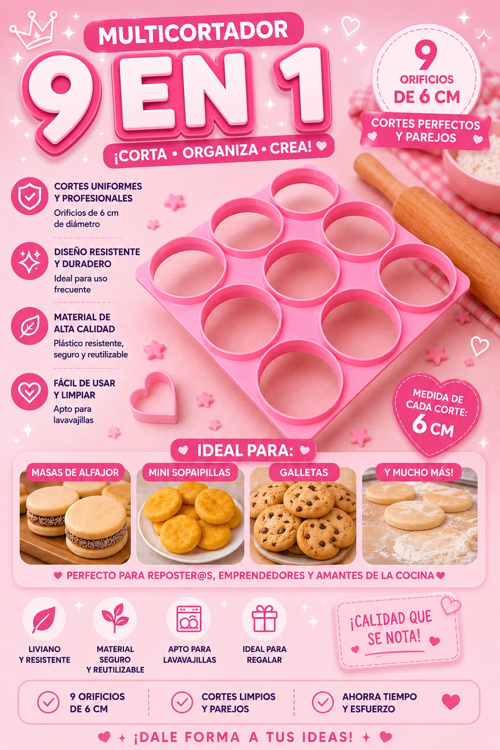 Multicortador de 9 circulos 6 cm