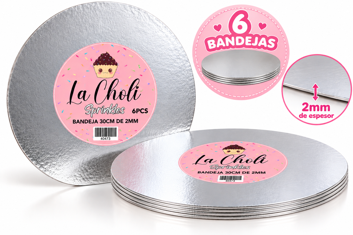 Set 6 Bandejas 30 cm 2 mm espesor Plateadas