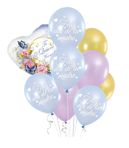 Set de globos feliz día de la madre 9pcs celeste