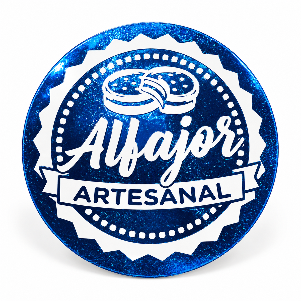 Sticker Alfajor artesanal metalizado azul